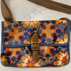 Vintage Fossil small geometric crossbody purse wax cloth canvas